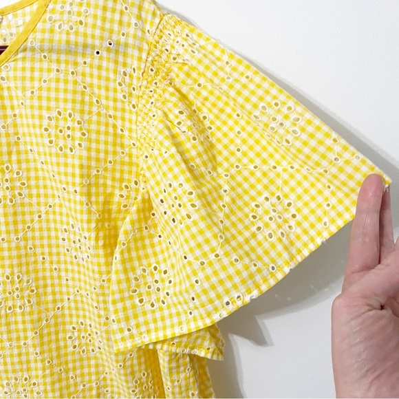 Crown & Ivy Top Women's XXL Yellow White Checkered GIngham Eyelet Blouse Preppy - Picture 5 of 7